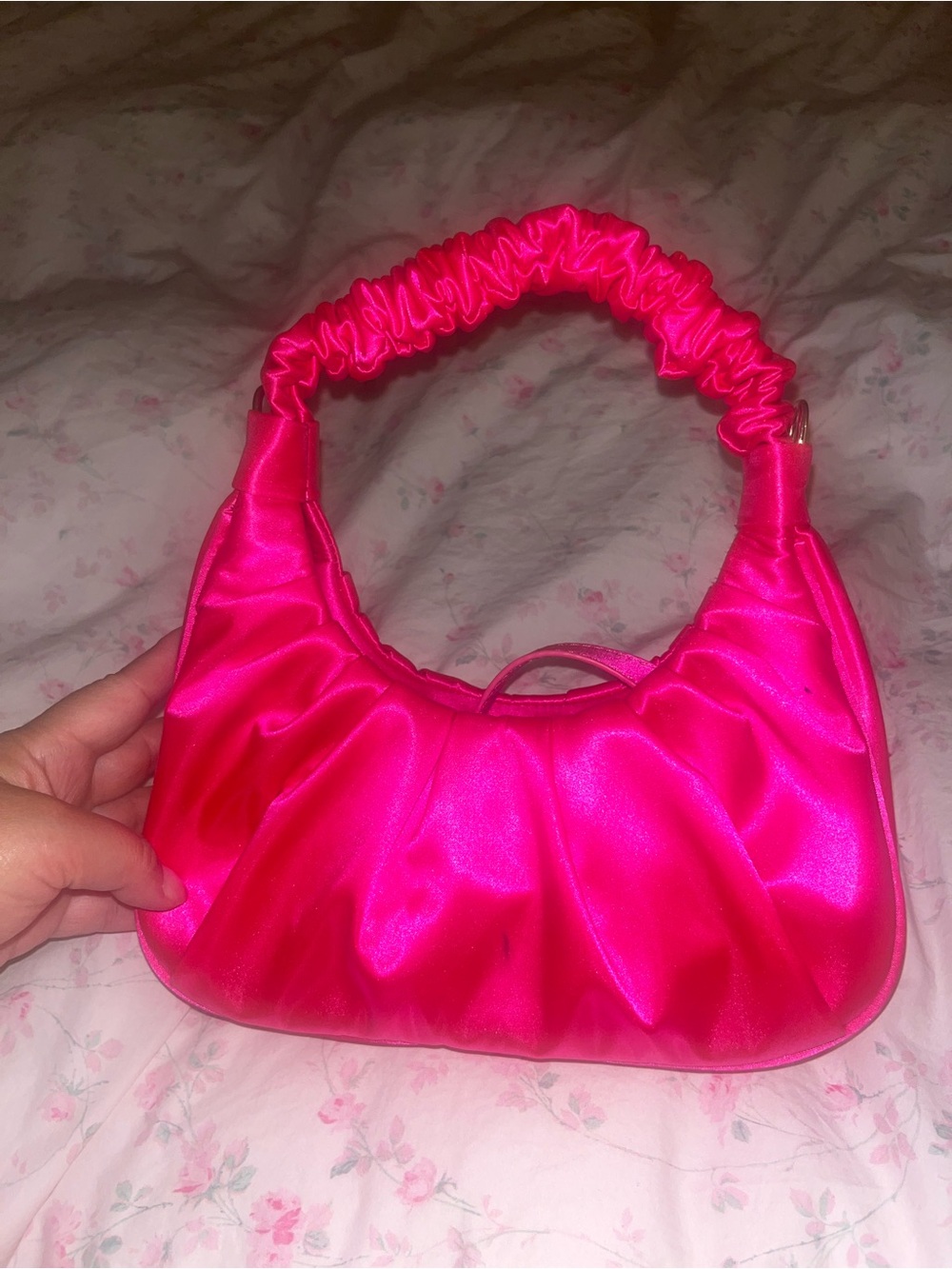 Hot Pink Satin Shoulder Bag - Women's Bag